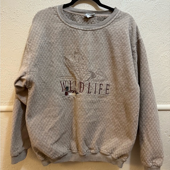 Vintage Boundry Line Embroidered Duck Mallory Crew Neck Sweatshirt Large Tan - Picture 1 of 10